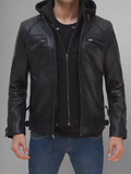 Mens Black and Maroon Quilted Cafe Racer Leather Jacket