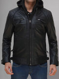 Mens Black and Maroon Quilted Cafe Racer Leather Jacket