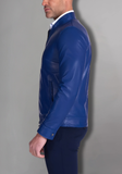 Mens Blue Biker Vintage Cafe Racer Genuine Leather Jacket