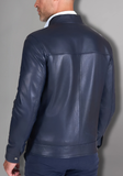 Mens Blue Biker Vintage Cafe Racer Genuine Leather Jacket