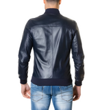 Mens Bomber Blue Leather Plain Jacket