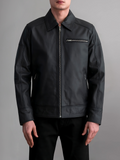 Mens Brando Cafe Racer Motorcycle Leather Jacket