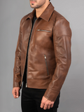 Mens Brando Cafe Racer Motorcycle Leather Jacket