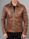 Mens Brando Cafe Racer Motorcycle Leather Jacket