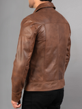 Mens Brando Cafe Racer Motorcycle Leather Jacket