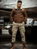 Mens Brown B3 Bomber Shearling Fur Sheepskin Jacket