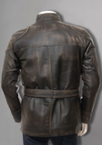 Mens Cafe Racer Biker Distressed Leather Jacket Coat
