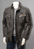 Mens Cafe Racer Biker Distressed Leather Jacket Coat
