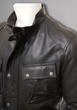 Mens Cafe Racer Biker Distressed Leather Jacket Coat
