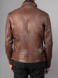 Mens Cafe Racer Distressed Brown Jacket
