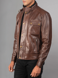 Mens Cafe Racer Distressed Brown Jacket
