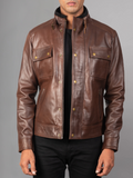 Mens Cafe Racer Distressed Brown Jacket
