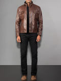 Mens Cafe Racer Distressed Brown Jacket
