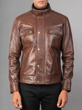 Mens Cafe Racer Distressed Brown Jacket
