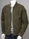 Mens Camel Suede Leather Bomber Jacket