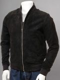 Mens Camel Suede Leather Bomber Jacket