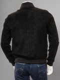 Mens Camel Suede Leather Bomber Jacket