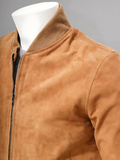 Mens Camel Suede Leather Bomber Jacket