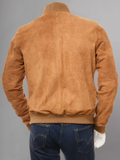 Mens Camel Suede Leather Bomber Jacket