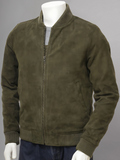 Mens Camel Suede Leather Bomber Jacket