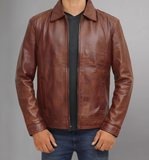 Mens Casual Stylish Brown Fitted Biker Leather Jacket