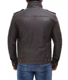 Mens Distressed Brown Cafe Racer Leather Jacket