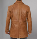 Mens Distressed Camel 34 Length Leather Coat