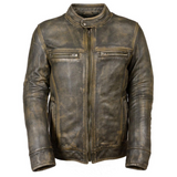 Mens Distressed Waxed Vintage Retro Motorcycle Cafe Racer Leather Jacket