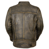 Mens Distressed Waxed Vintage Retro Motorcycle Cafe Racer Leather Jacket