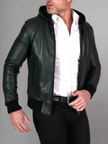 Mens Elegant Green Bomber Leather Jacket