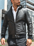 Mens Elegant Green Bomber Leather Jacket