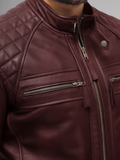 Mens Genuine Leather Stand Collar Motorcycle Jacket