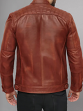 Mens Genuine Leather Stand Collar Motorcycle Jacket