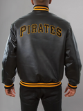 Mens Majestic Pittsburgh Pirates Letterman Bomber Black Jacket