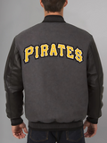 Mens Majestic Pittsburgh Pirates Letterman Bomber Black Jacket