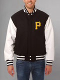 Mens Majestic Pittsburgh Pirates Letterman Bomber Black Jacket