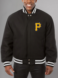 Mens Majestic Pittsburgh Pirates Letterman Bomber Black Jacket