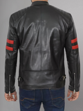 Mens Red Striped Black Leather Jacket