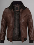 Mens Removable Hood Bomber Red Leather Jacket