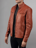 Mens Retro Cafe Racer Distressed Brown Jacket
