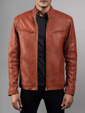 Mens Retro Cafe Racer Distressed Brown Jacket
