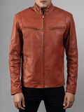 Mens Retro Cafe Racer Distressed Brown Jacket
