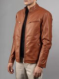 Mens Retro Cafe Racer Distressed Brown Jacket
