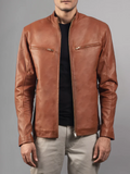 Mens Retro Cafe Racer Distressed Brown Jacket
