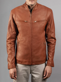 Mens Retro Cafe Racer Distressed Brown Jacket
