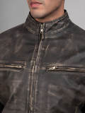 Mens Retro Cafe Racer Distressed Brown Jacket
