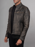 Mens Retro Cafe Racer Distressed Brown Jacket
