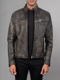 Mens Retro Cafe Racer Distressed Brown Jacket
