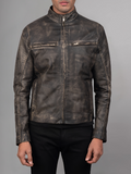 Mens Retro Cafe Racer Distressed Brown Jacket
