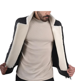 Mens Shearling Black Jacket With White Fur